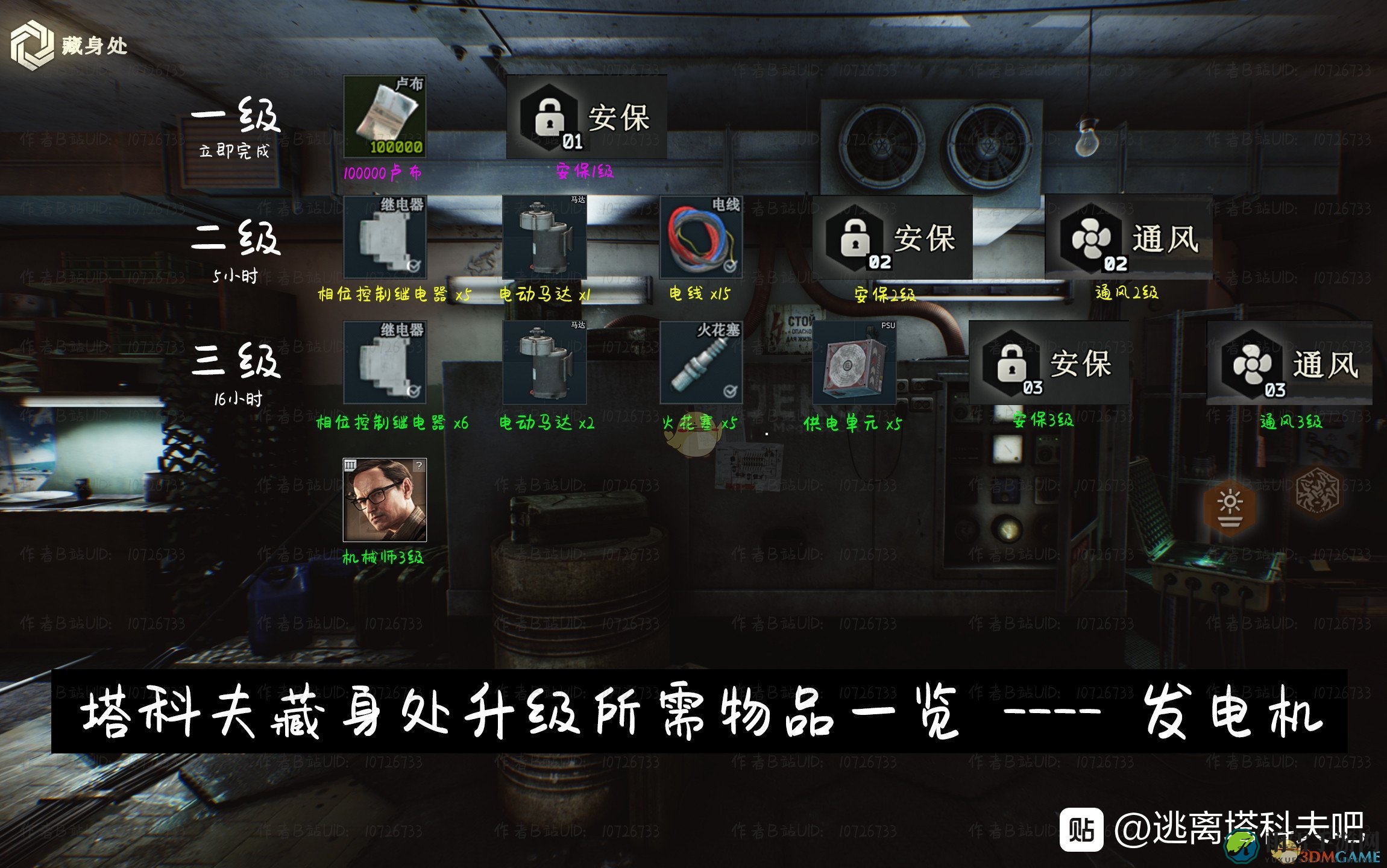 《逃离塔科夫》藏身处发电机提升所需条件一览